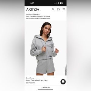 Aritzia TNA Boyfriend Cropped Zip Up Hoodie XS light grey